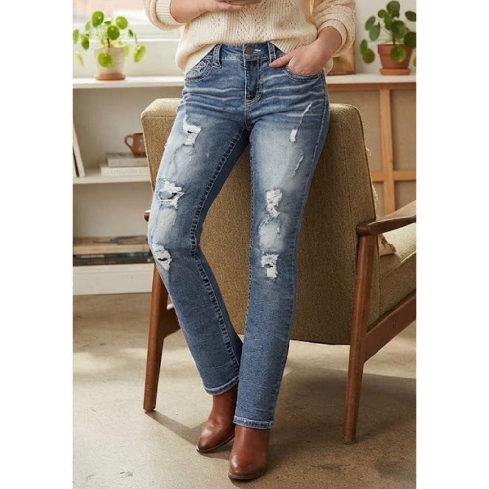 Buckle Black Fit No. 3 Straight Leg Distressed Jeans 29x32 Medium Wash Denim